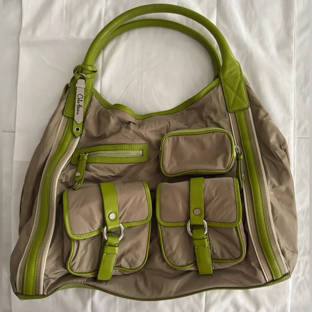 Stylish Neutral & Lime Green Contrast Women’s Shoulder Bag